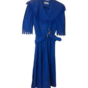 Vintage Lilia Smitty Western Cowgirl Rockabilly Prairie Rodeo Blue Dress READ